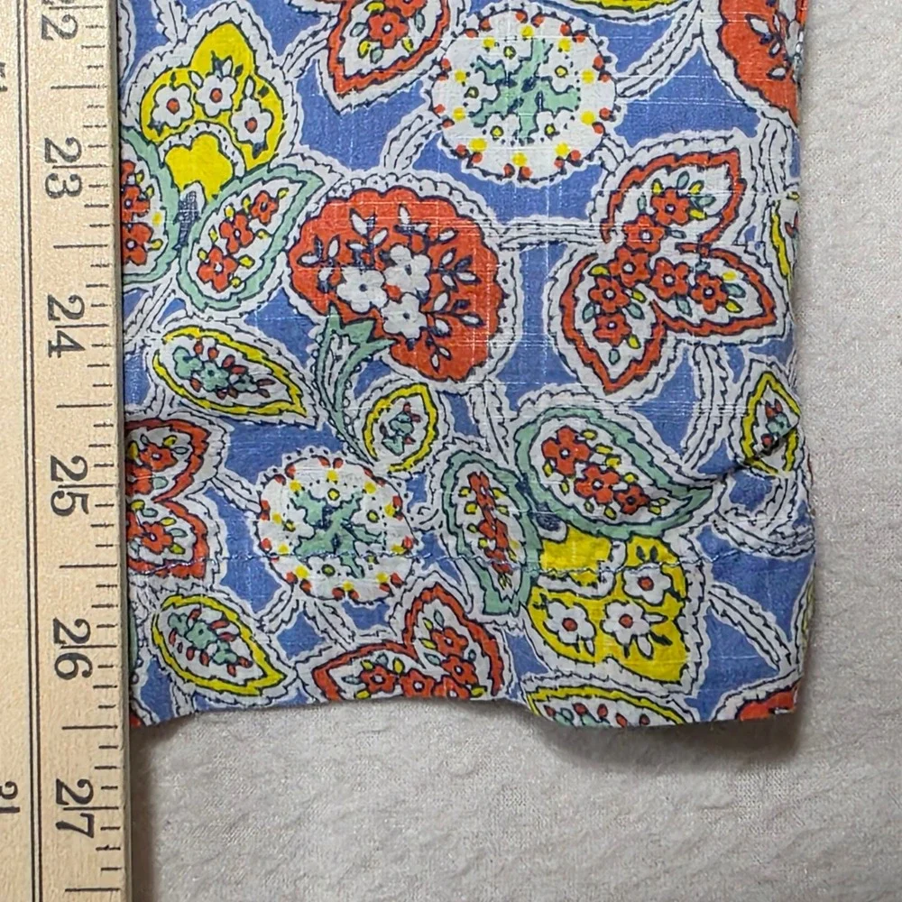 J. Crew Mens Large Short Sleeve Cotton Paisley‎ Floral Button Down Shirt Blue